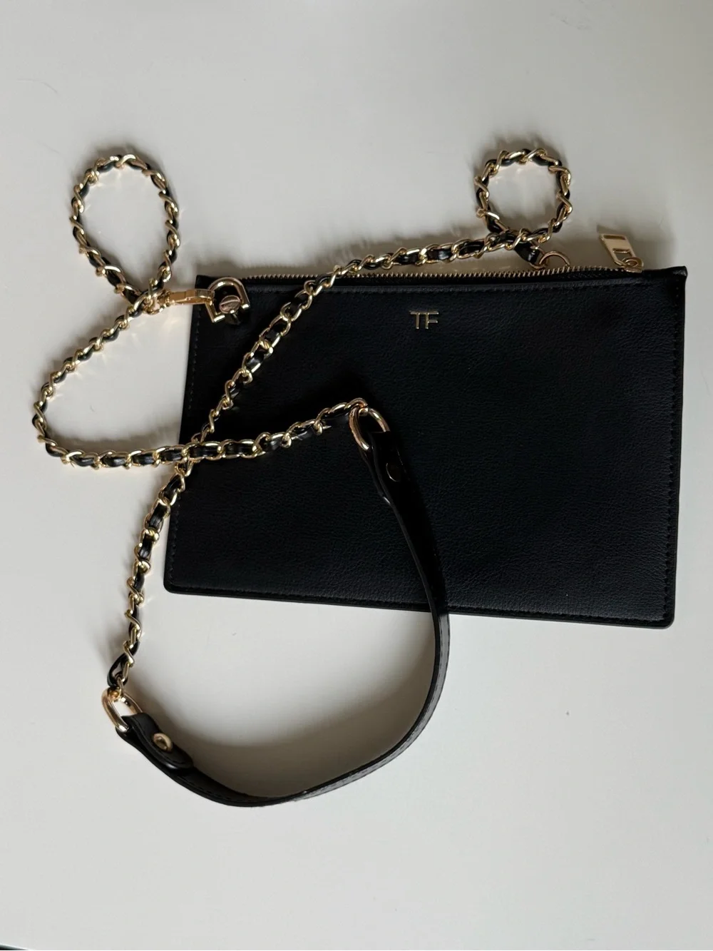Tom Ford Black Leather Chain Strap Cosmetic Pouch